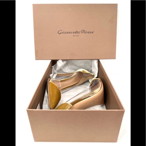 Gianvito Rossi Gold Plexi Velvet and Pvc Cap Toe Pumps Size 40.5 - Picture 3 of 12